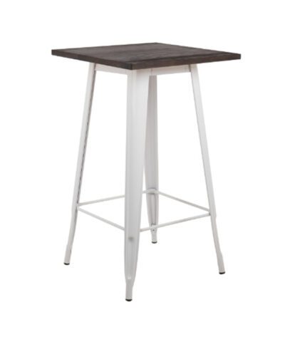 Mesa Tolix Bar 60x60x105 Cm Blanca con Base en Madera